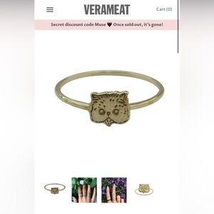 Verameat Stackable Gold Brass Cat Ring Size 5